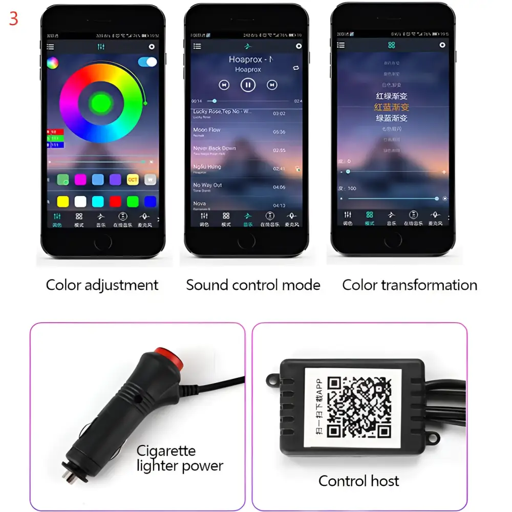 Purple Interior Car LED Light Strip Cigarette Lighter